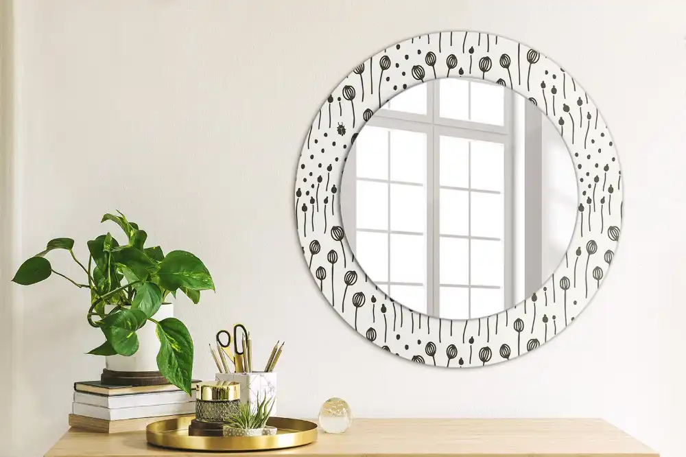 Round wall mirror decor Flower drawing