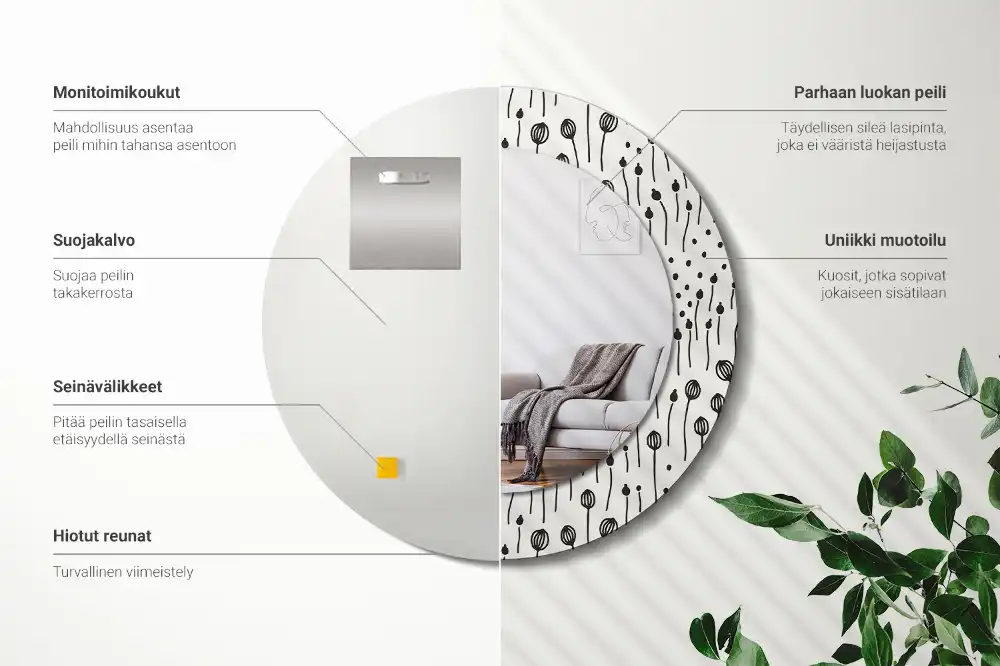 Round wall mirror decor Flower drawing