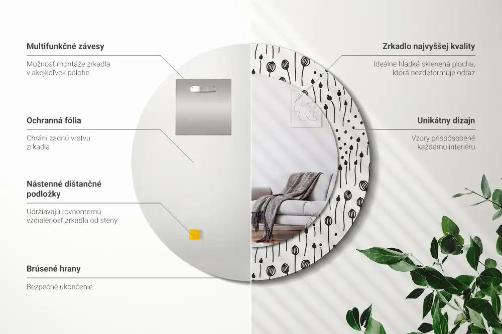 Round wall mirror decor Flower drawing