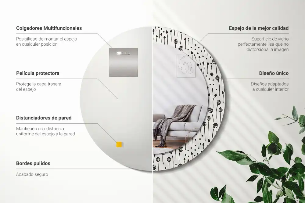 Round wall mirror decor Flower drawing