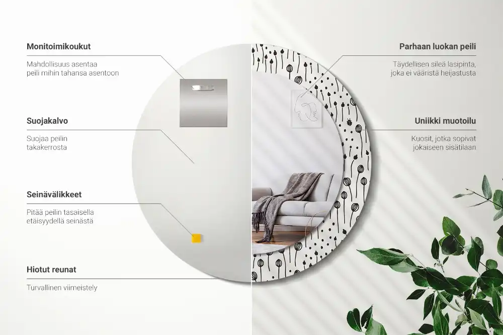 Round wall mirror decor Flower drawing