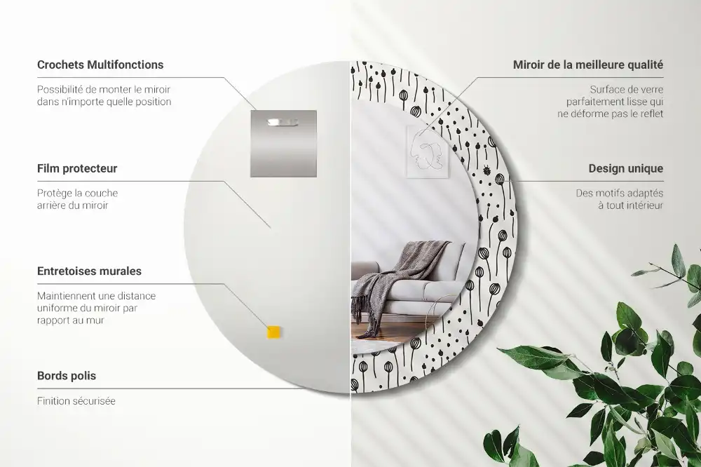 Round wall mirror decor Flower drawing