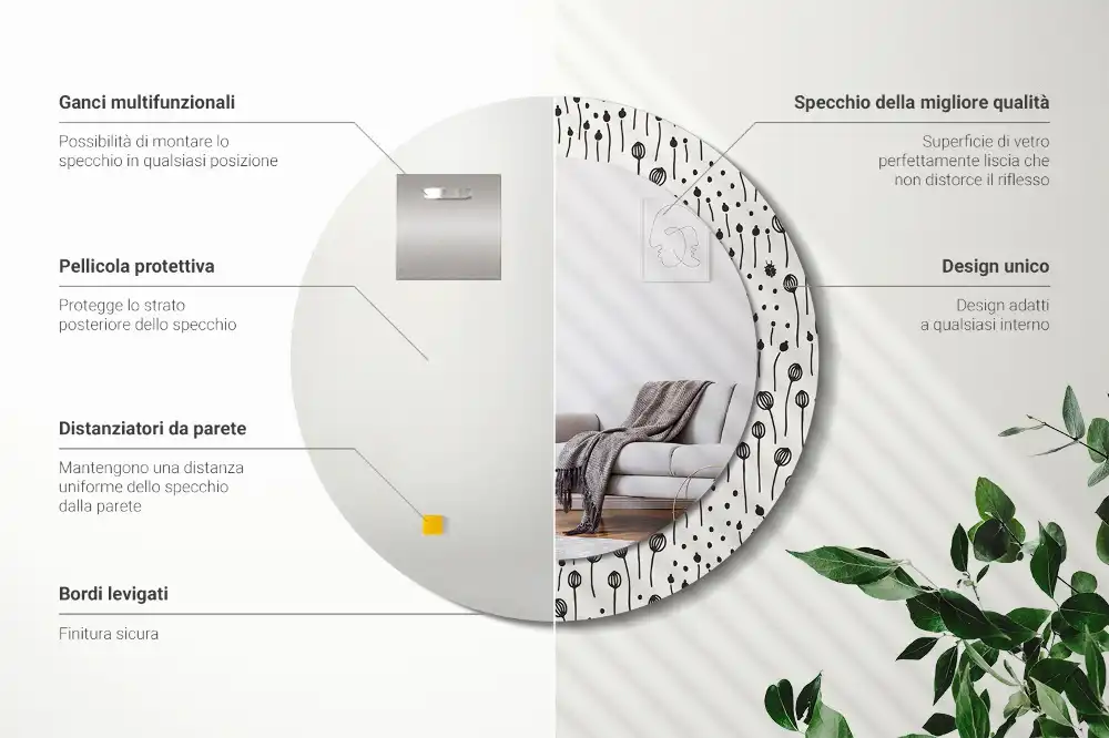 Round wall mirror decor Flower drawing