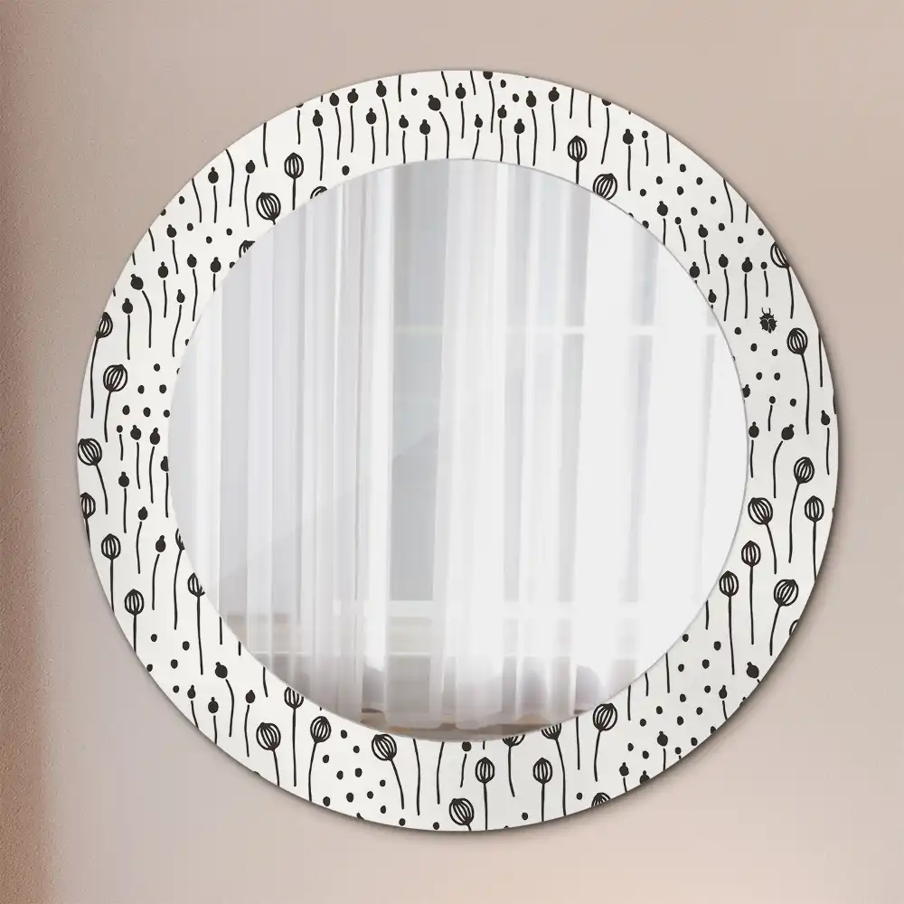 Round wall mirror decor Flower drawing