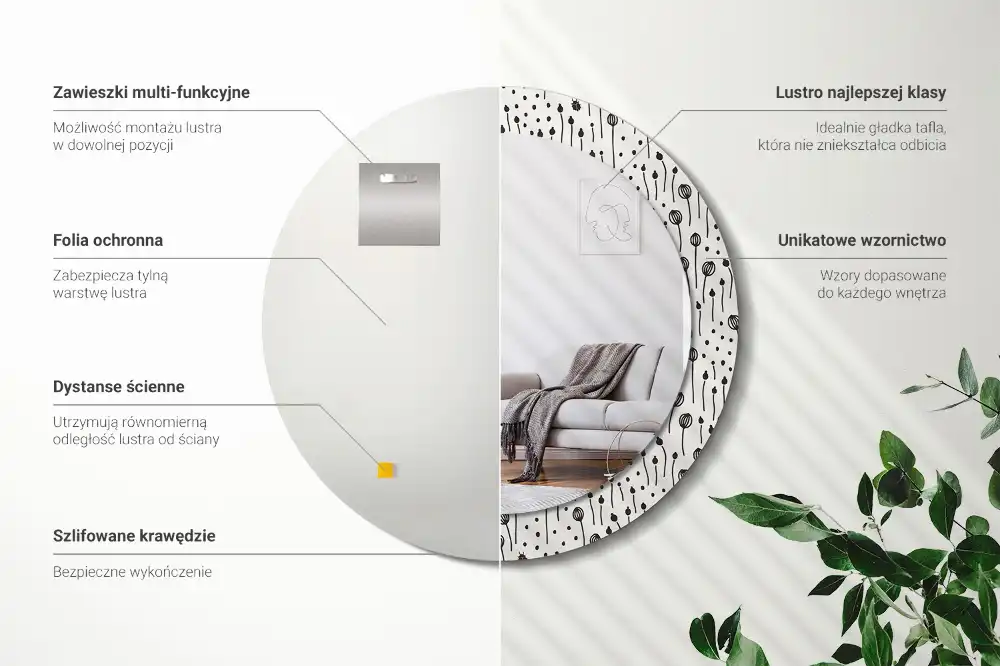 Round wall mirror decor Flower drawing