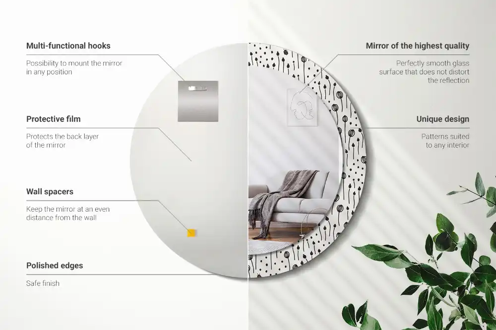 Round wall mirror decor Flower drawing