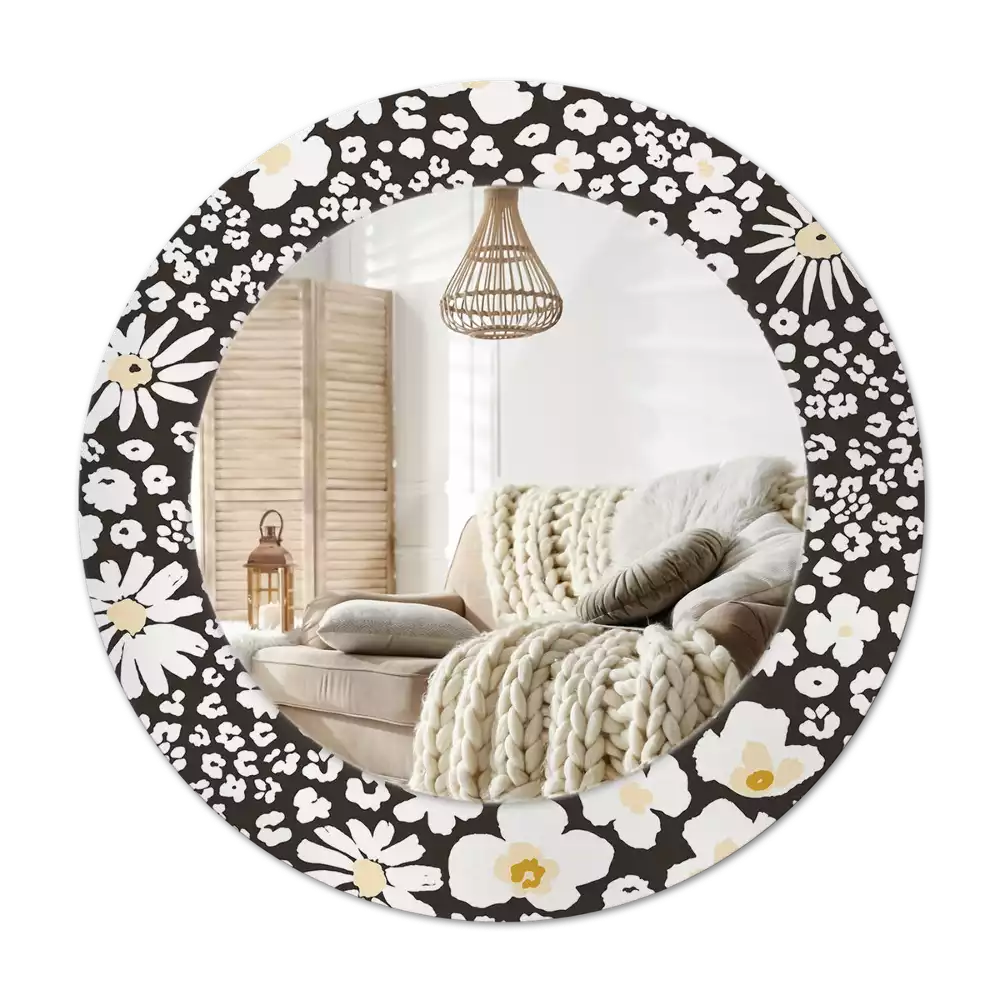 Round mirror frame with print Daisies