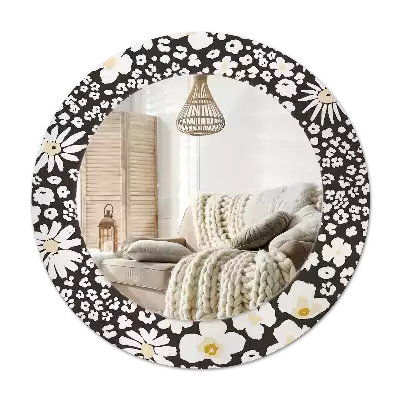 Round mirror frame with print Daisies