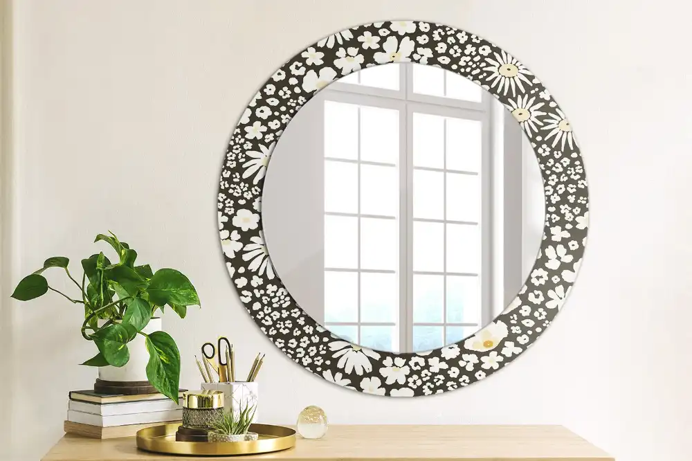 Round mirror frame with print Daisies