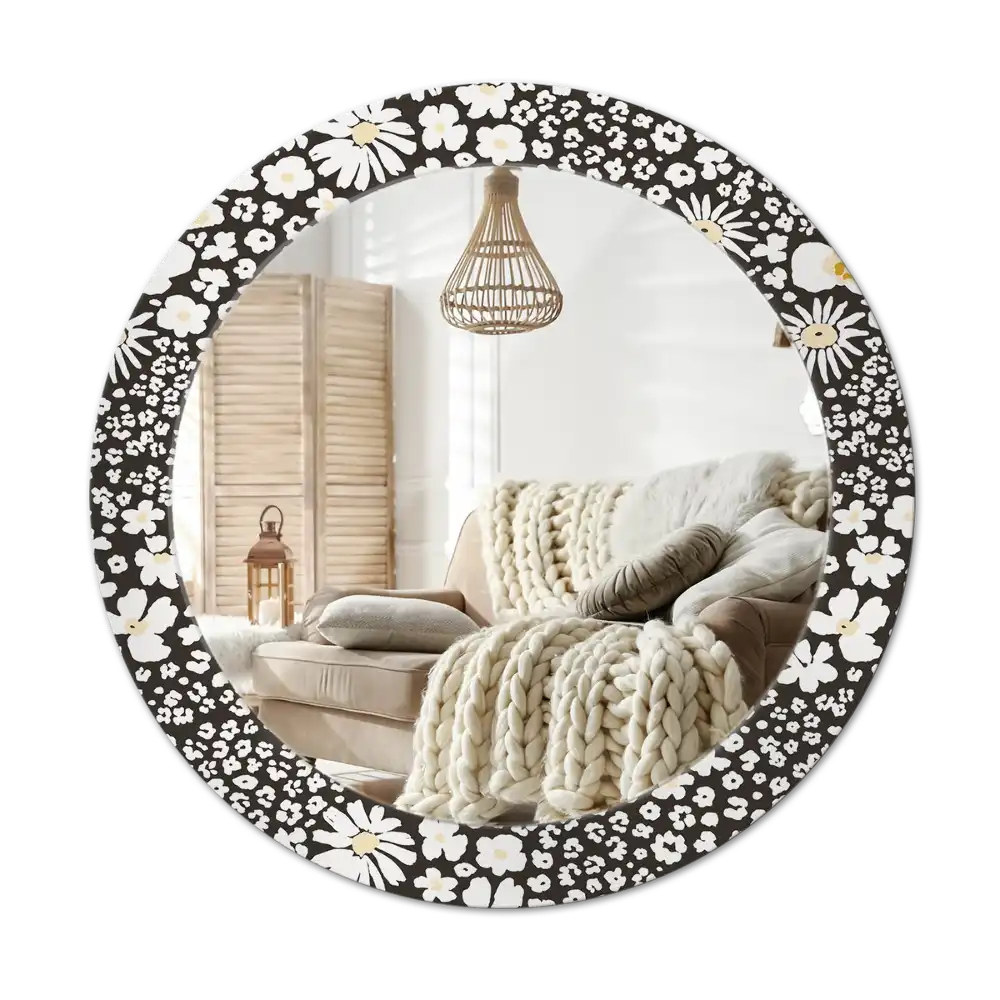 Round mirror frame with print Daisies