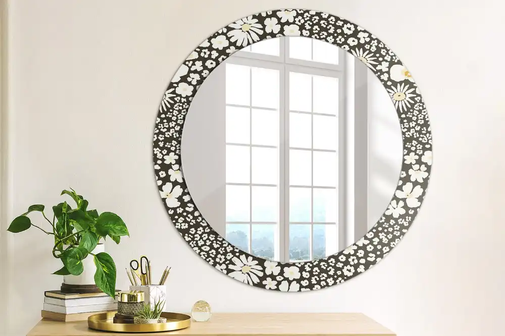 Round mirror frame with print Daisies