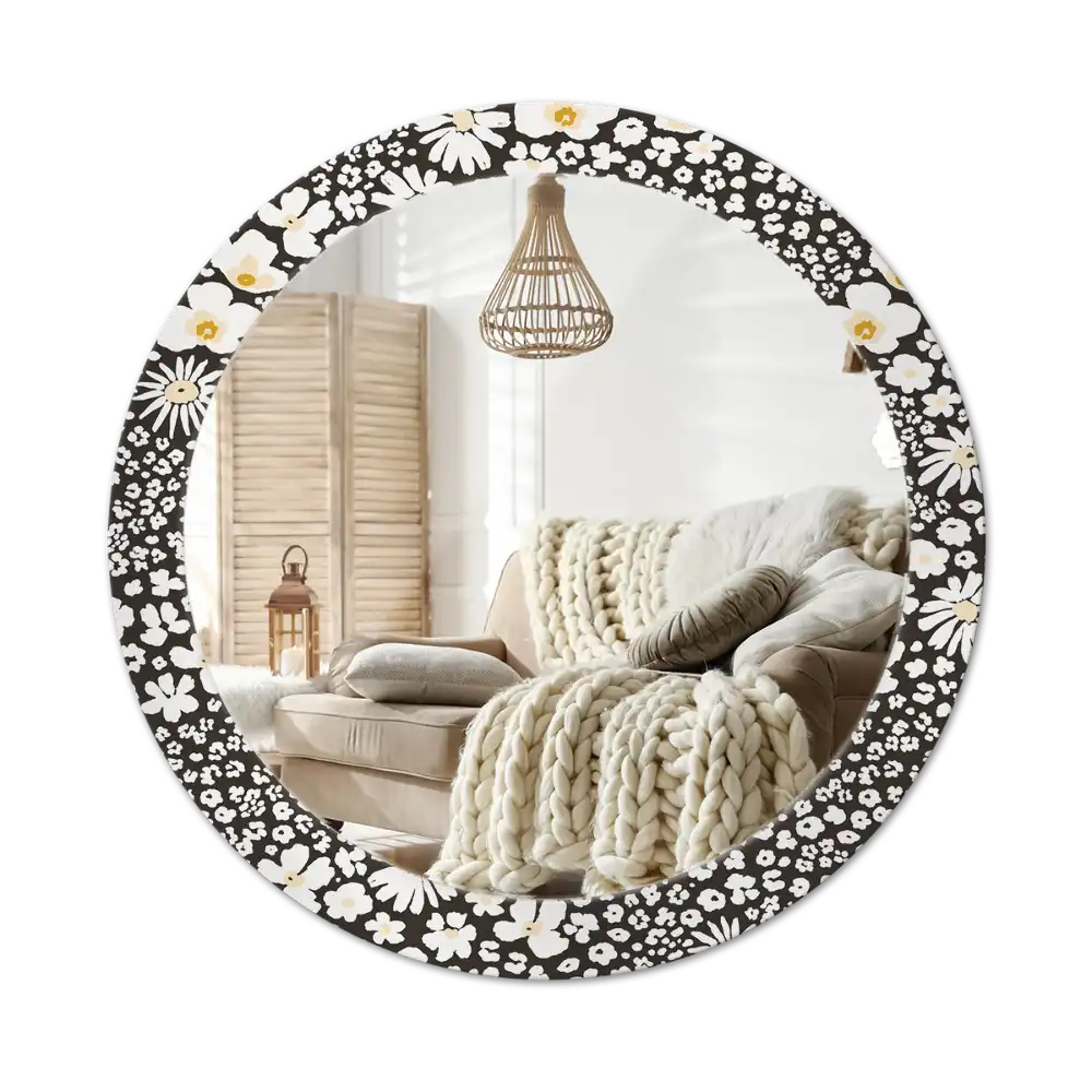Round mirror frame with print Daisies