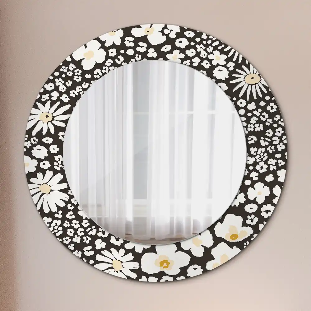 Round mirror frame with print Daisies