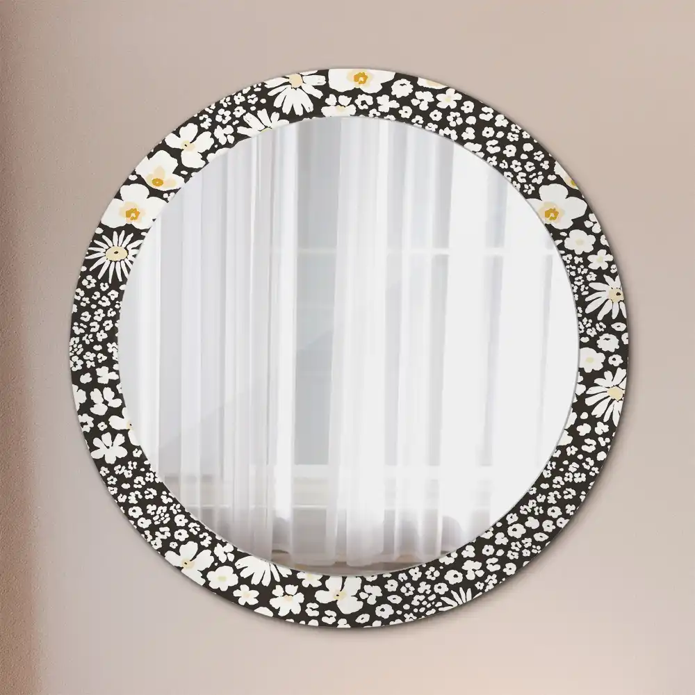Round mirror frame with print Daisies
