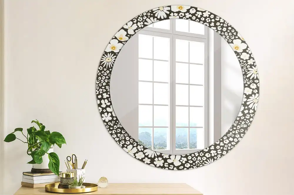 Round mirror frame with print Daisies