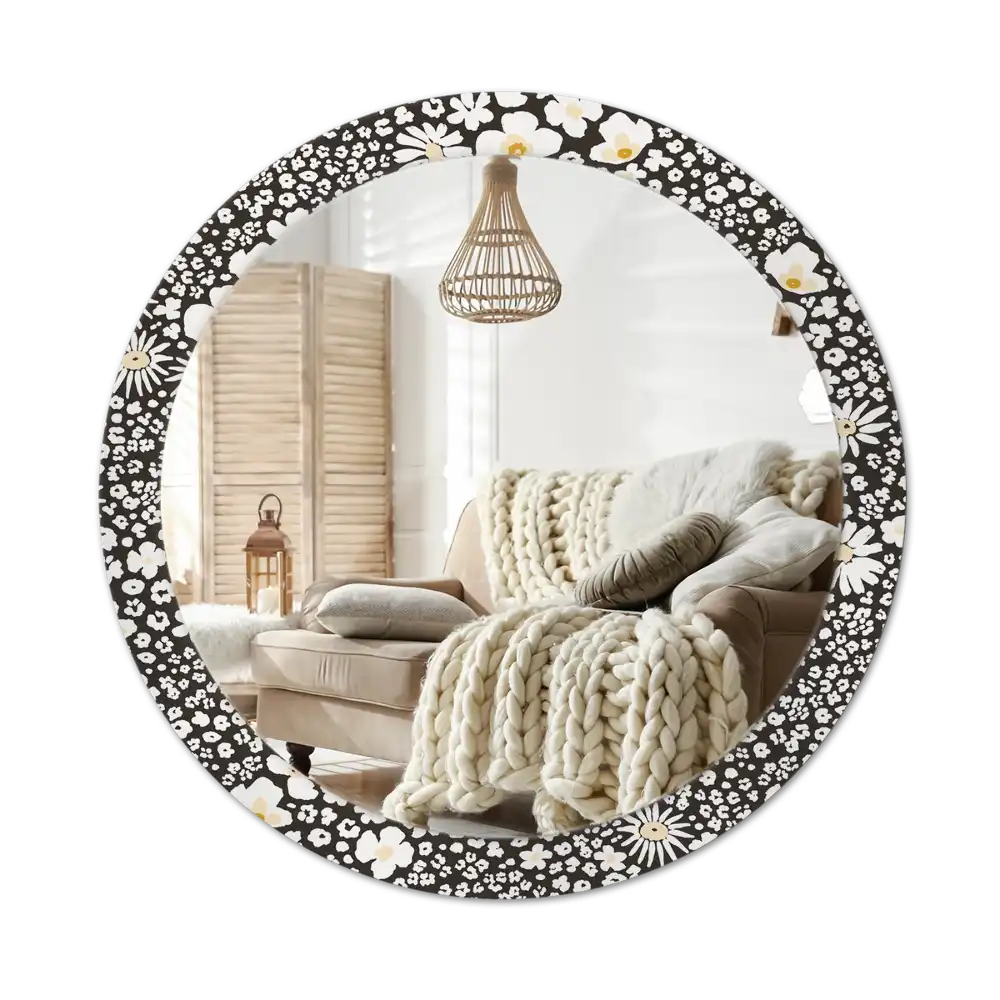 Round mirror frame with print Daisies