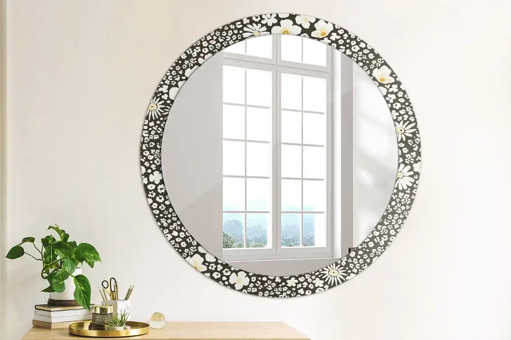 Round mirror frame with print Daisies