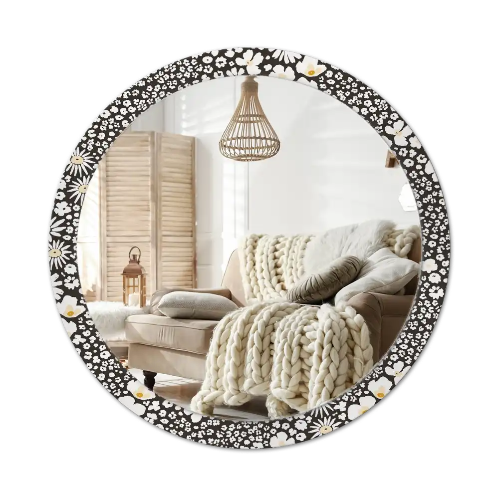 Round mirror frame with print Daisies