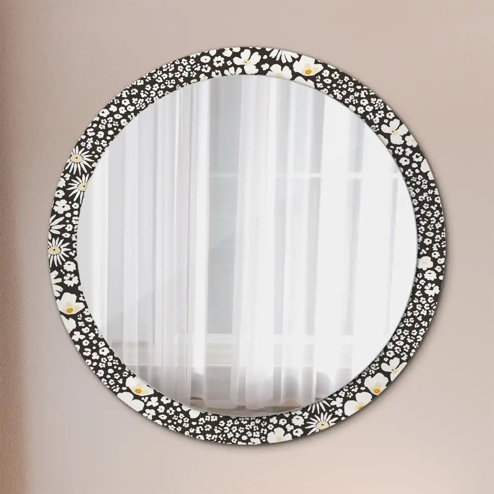 Round mirror frame with print Daisies