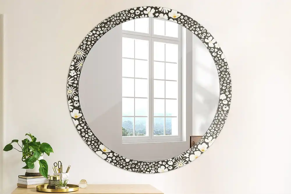 Round mirror frame with print Daisies