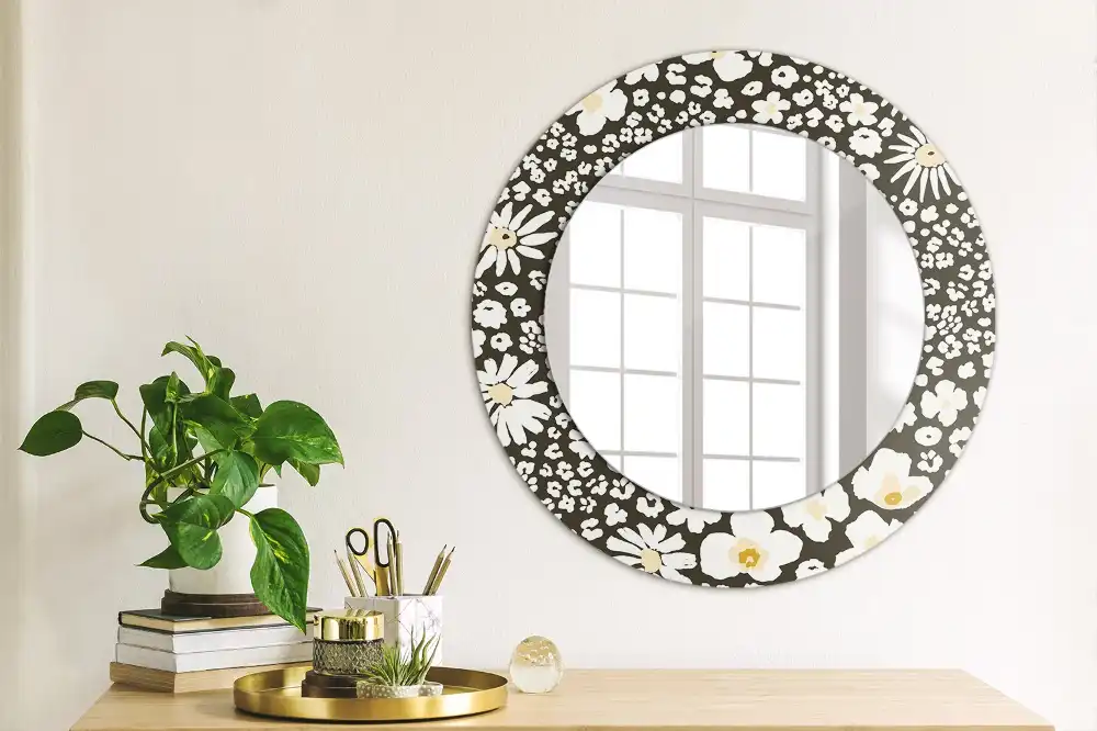 Round mirror frame with print Daisies