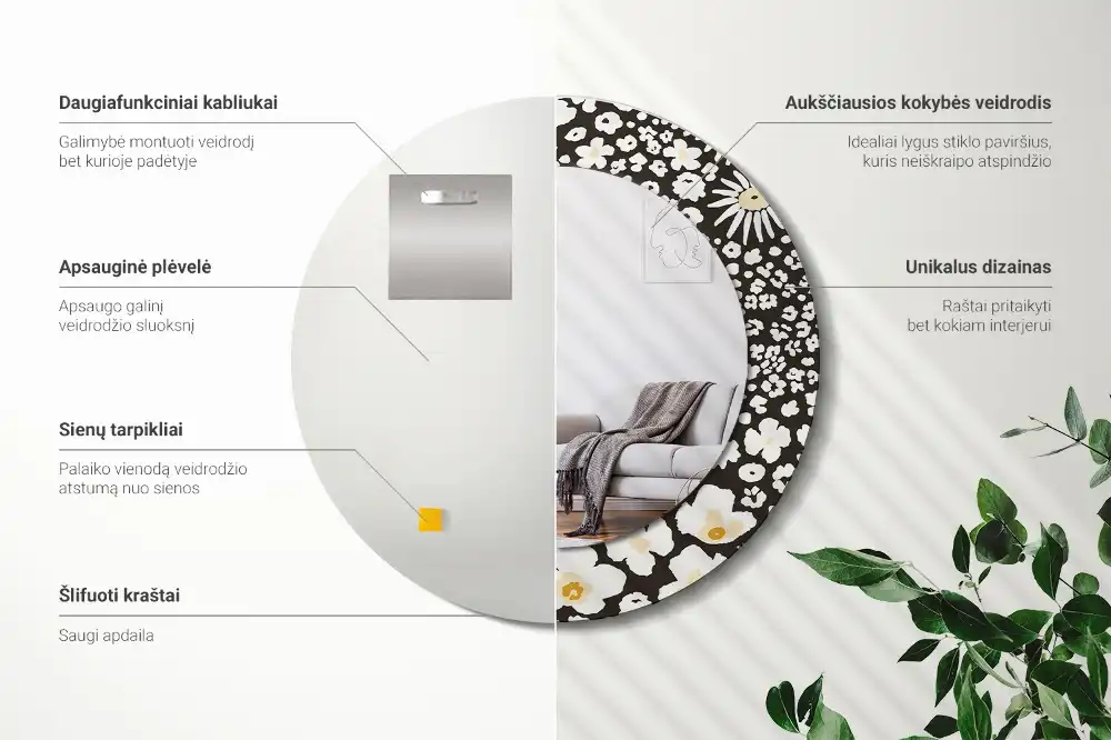 Round mirror frame with print Daisies