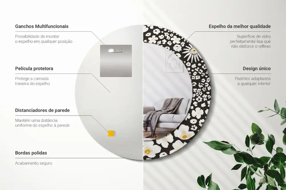 Round mirror frame with print Daisies