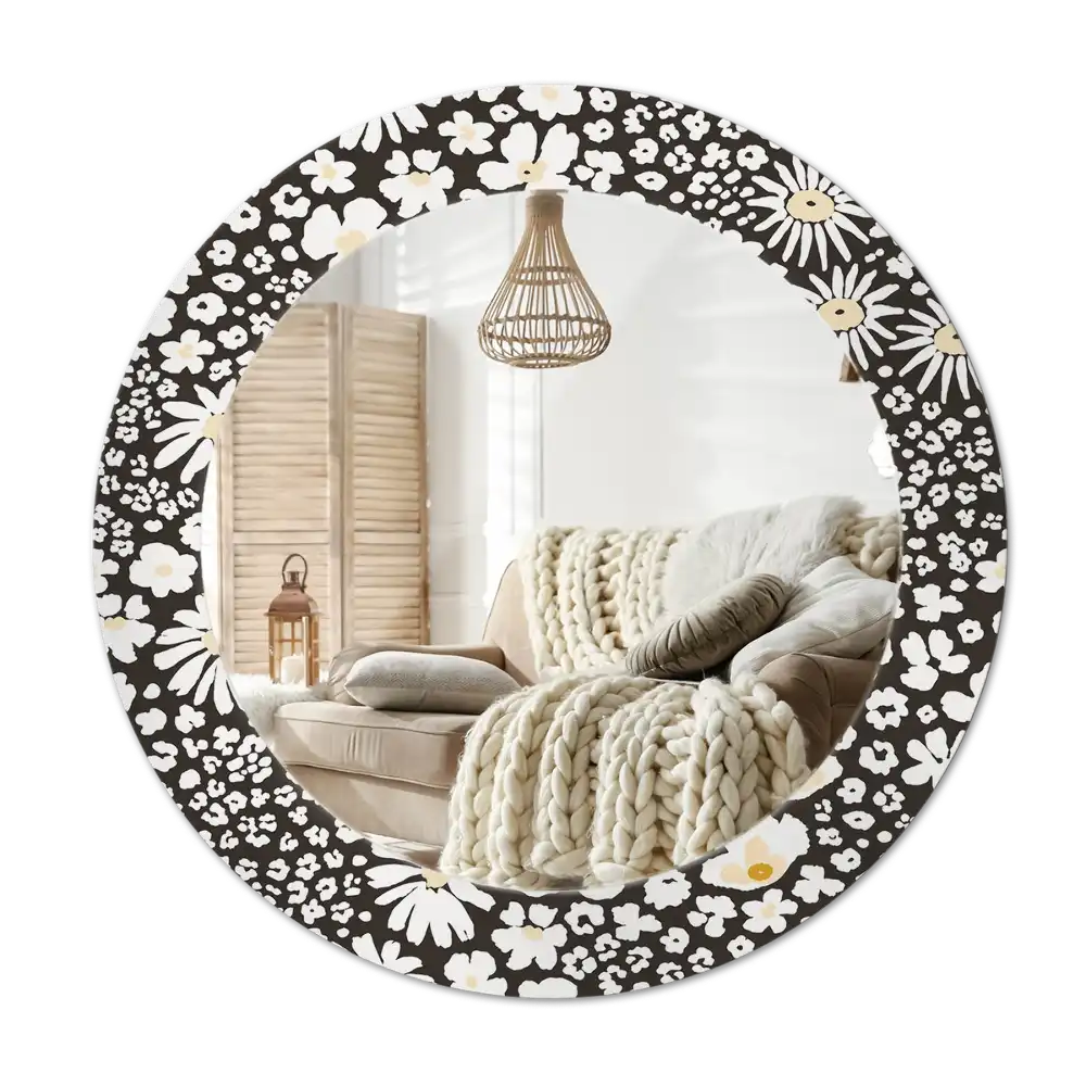 Round mirror frame with print Daisies