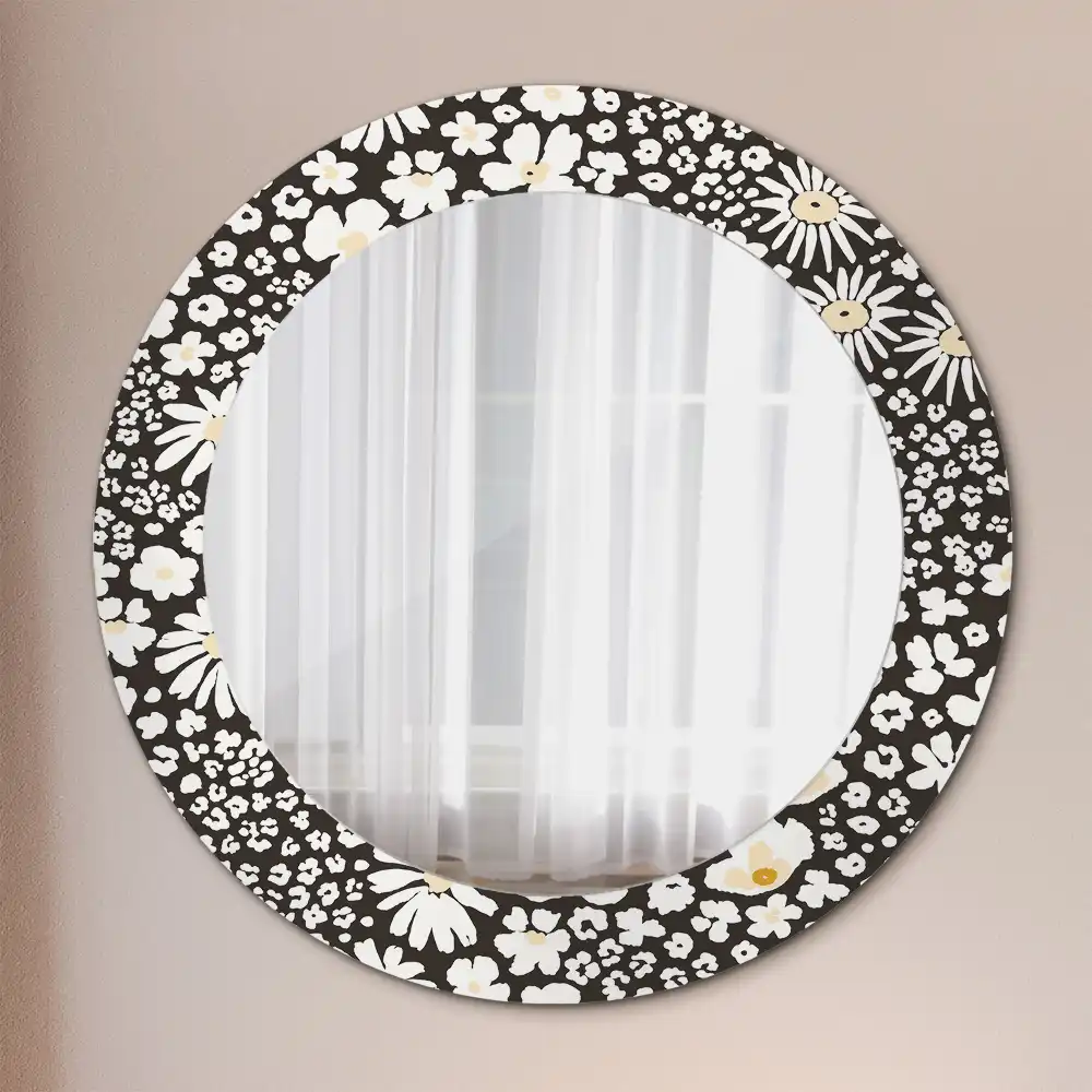 Round mirror frame with print Daisies