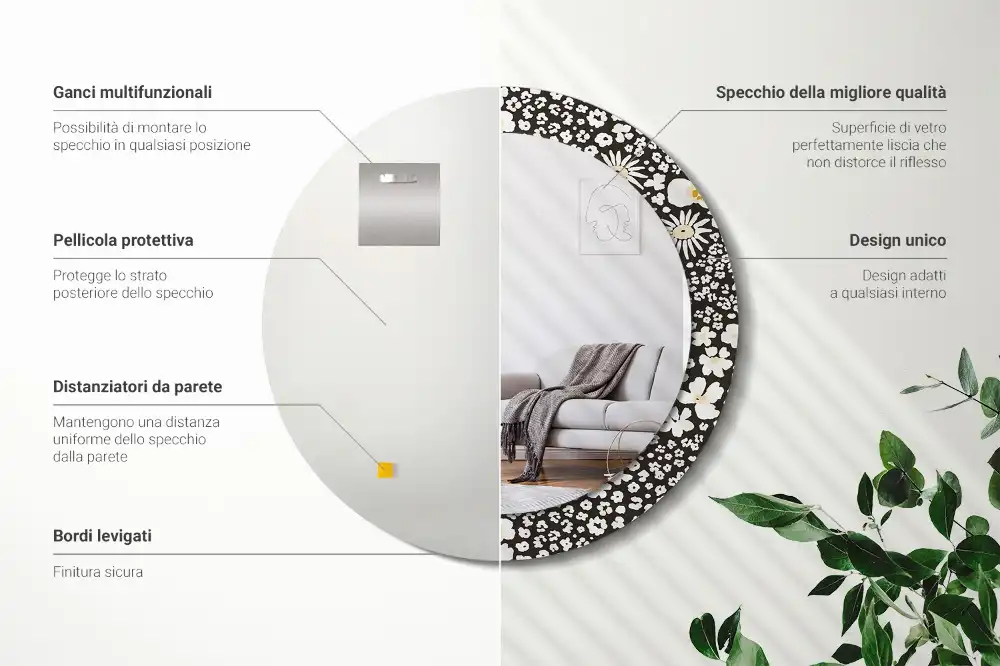 Round mirror frame with print Daisies