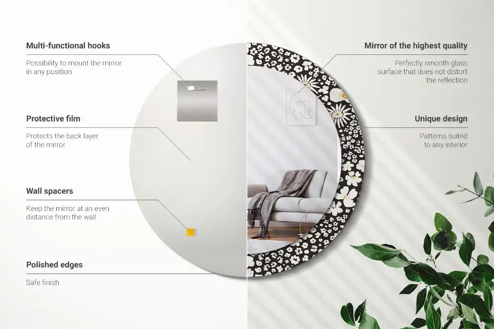Round mirror frame with print Daisies