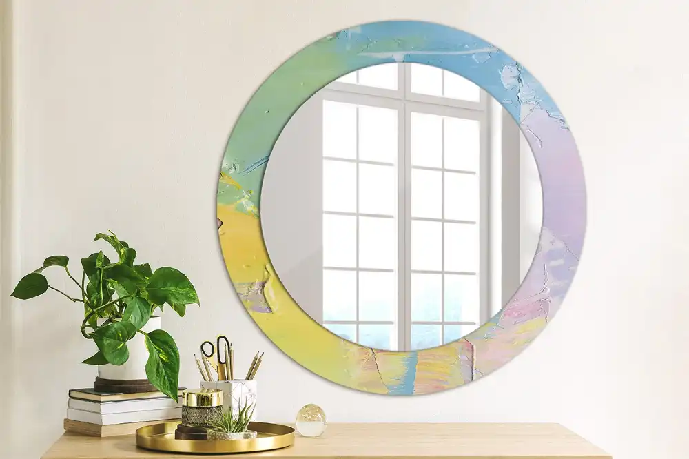 Round printed mirror Oil paint texture