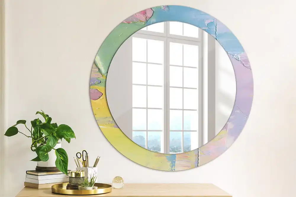 Round printed mirror Oil paint texture