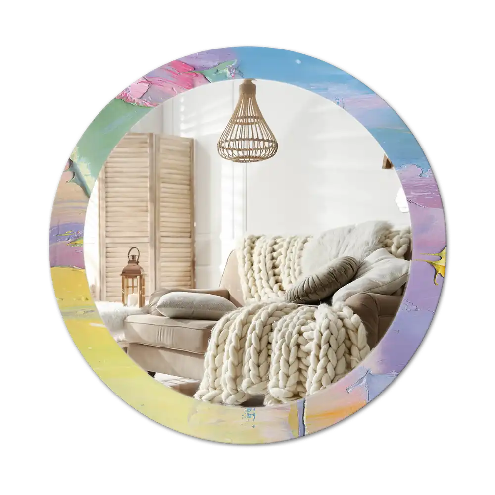 Round printed mirror Oil paint texture