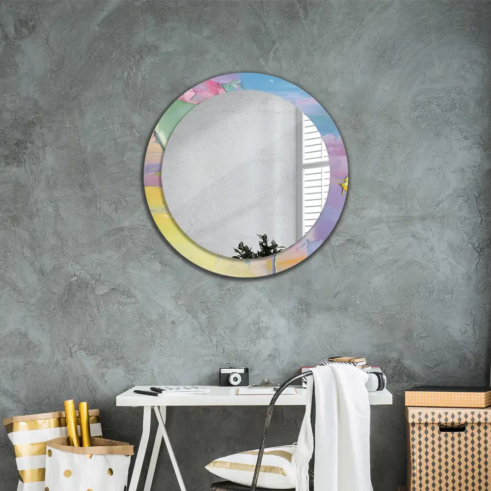 Round printed mirror Oil paint texture