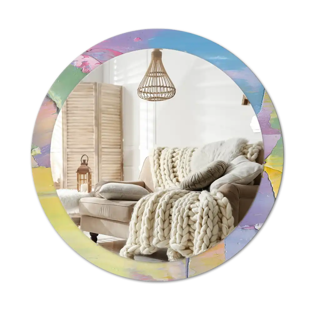 Round printed mirror Oil paint texture