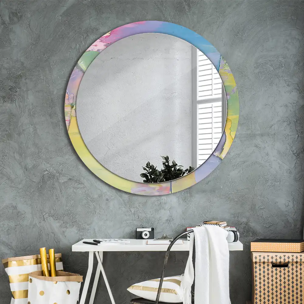 Round printed mirror Oil paint texture