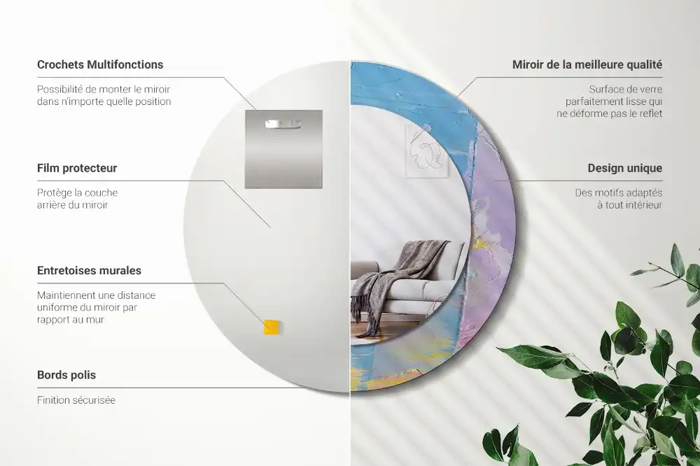 Round printed mirror Oil paint texture