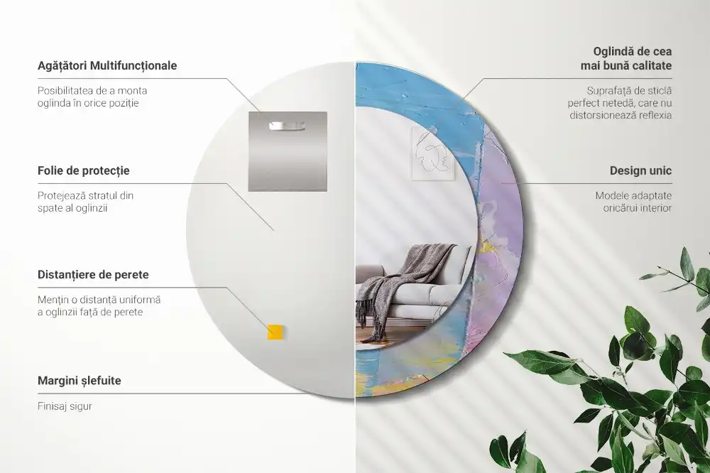 Round printed mirror Oil paint texture