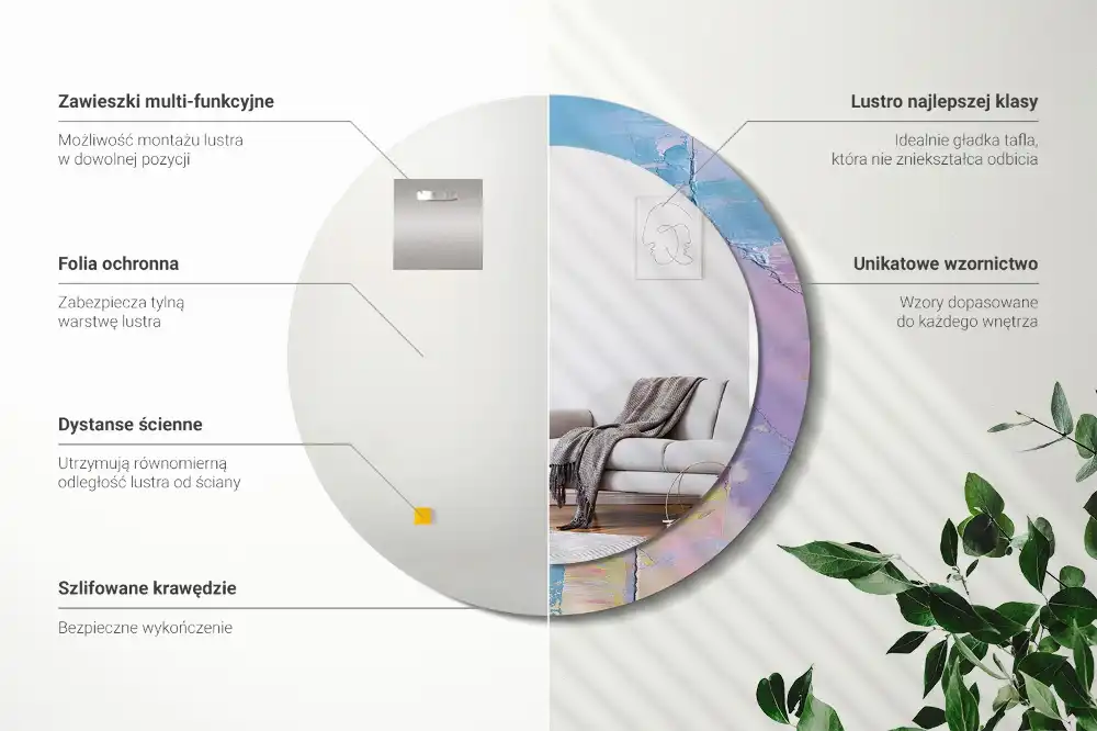 Round printed mirror Oil paint texture