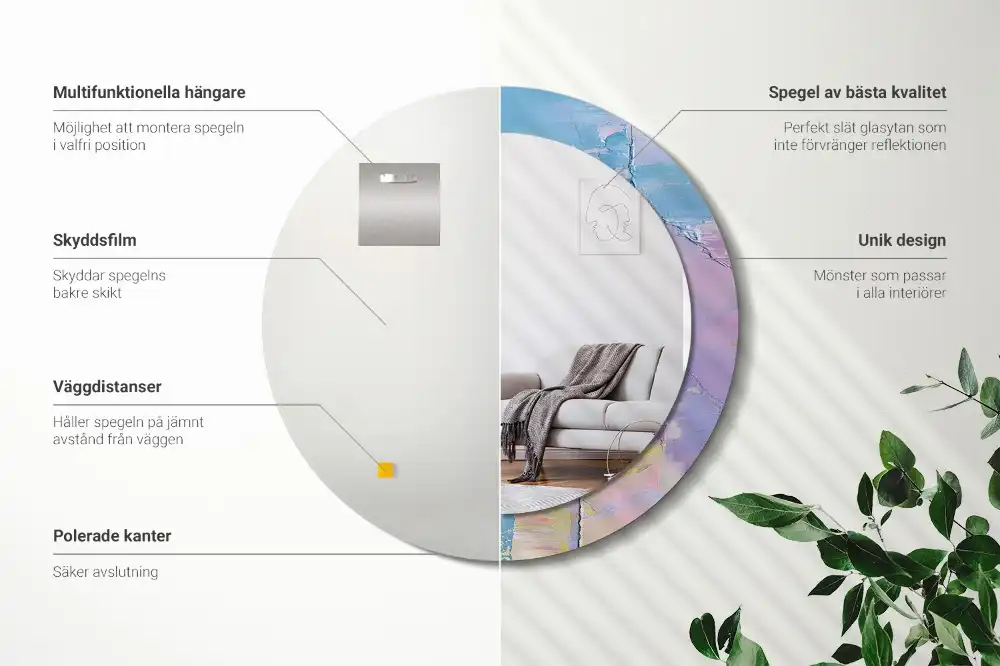 Round printed mirror Oil paint texture