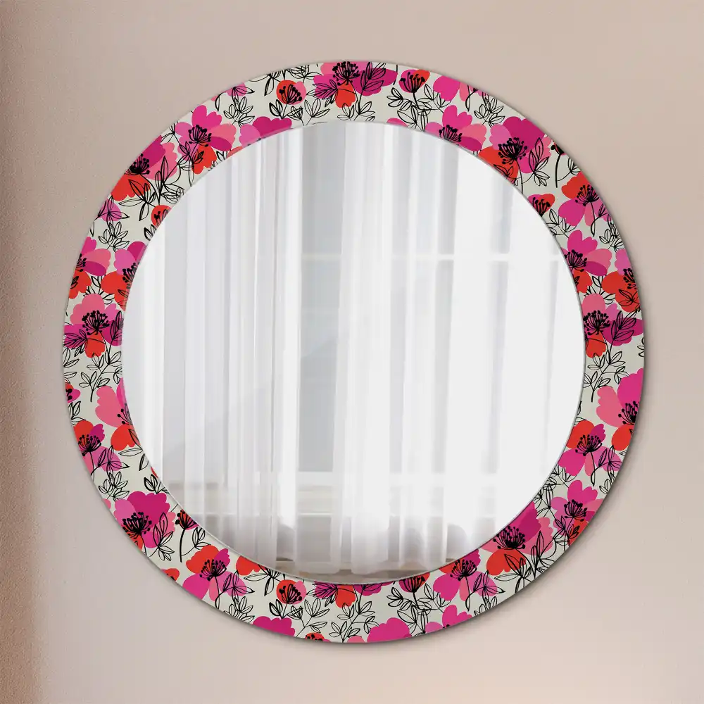 Round wall mirror decor Pink poppies
