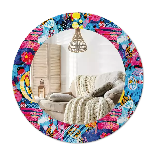 Round mirror frame with print Colorful scribbles