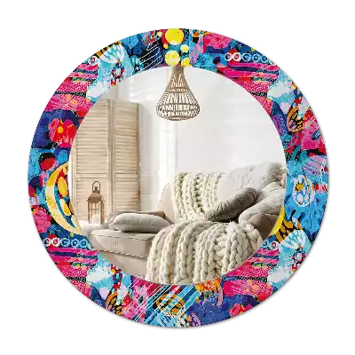 Round mirror frame with print Colorful scribbles