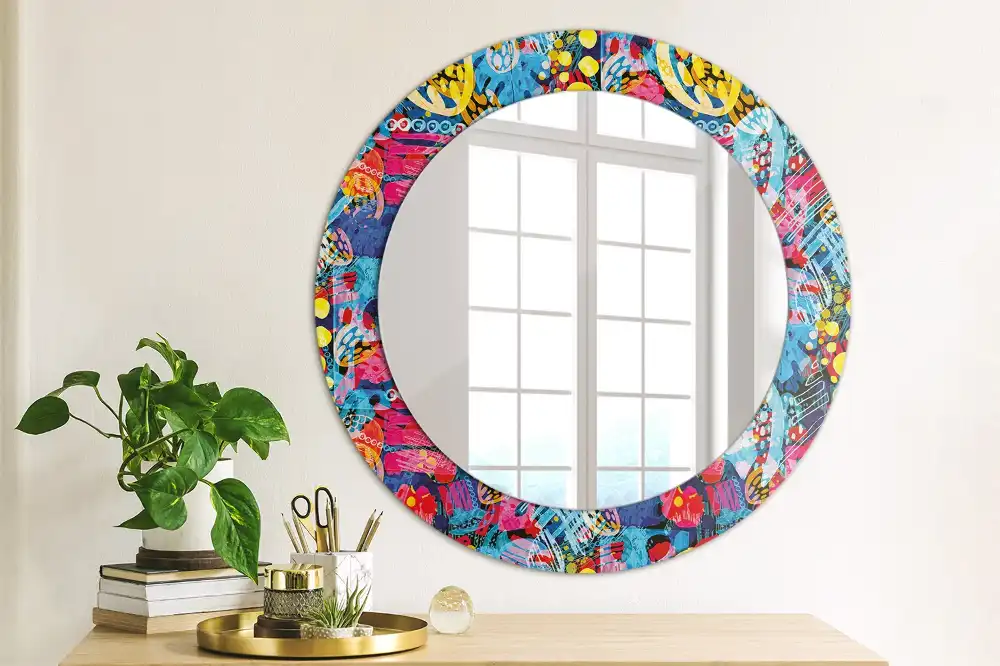 Round mirror frame with print Colorful scribbles