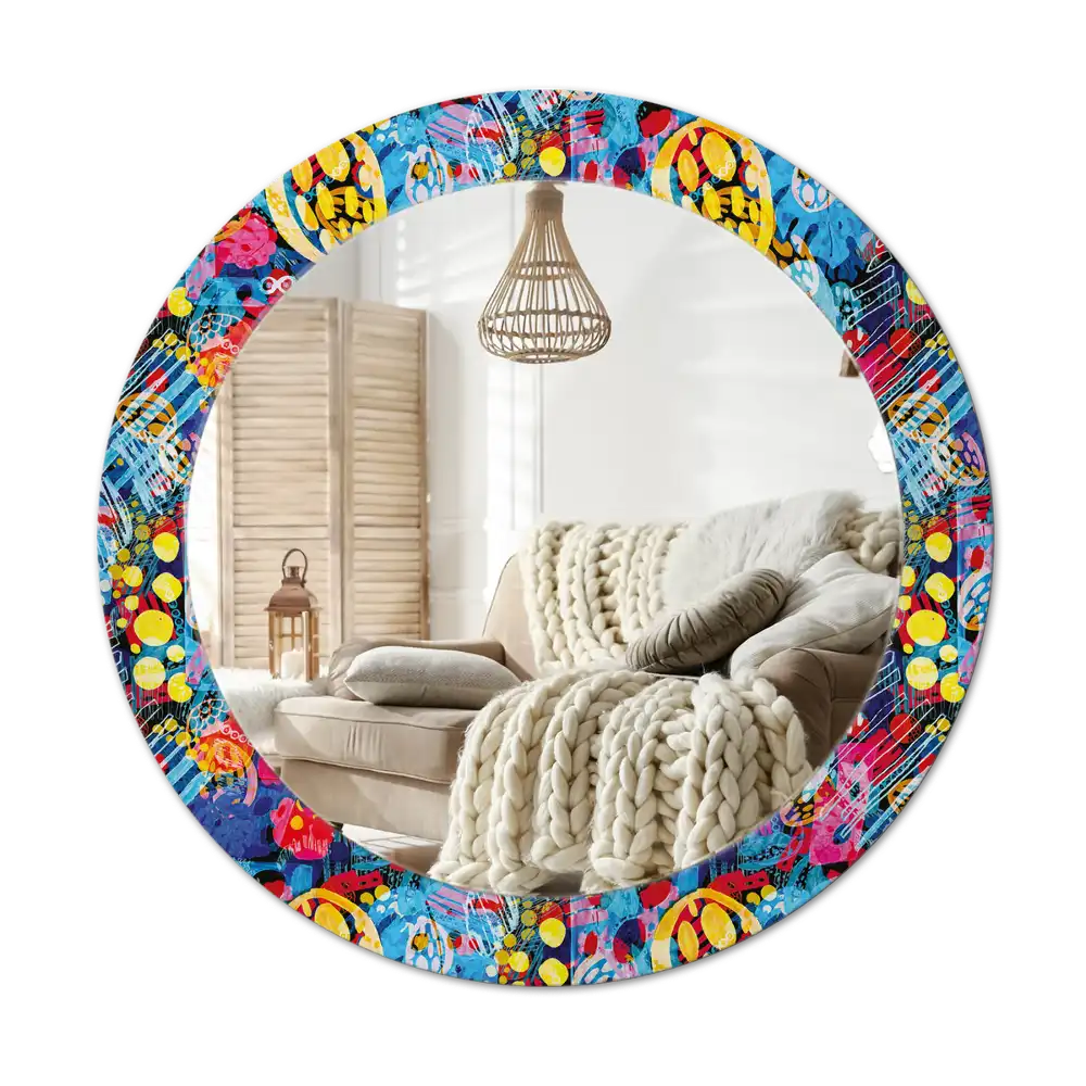 Round mirror frame with print Colorful scribbles