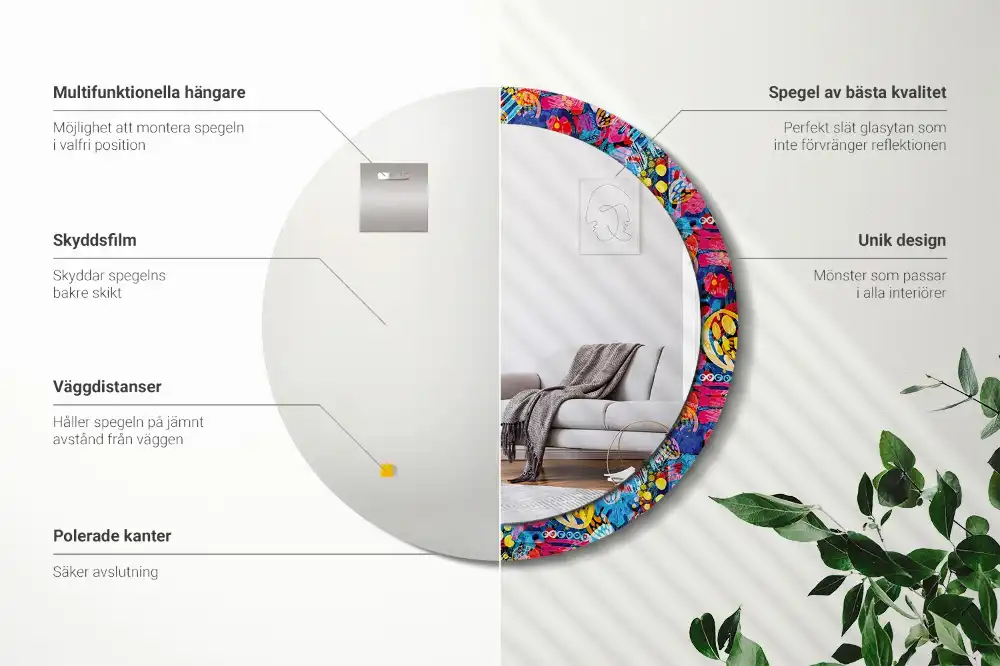 Round mirror frame with print Colorful scribbles