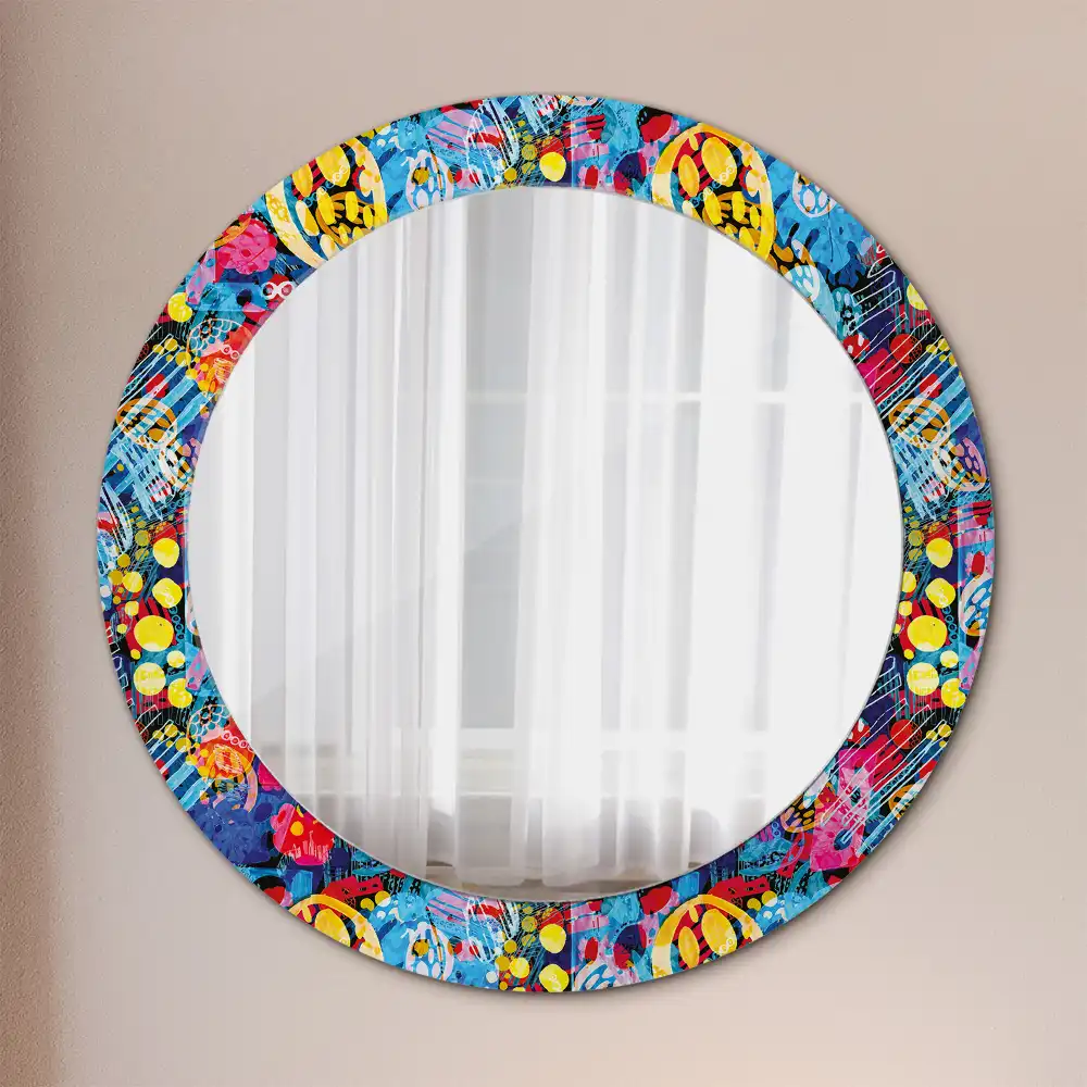 Round mirror frame with print Colorful scribbles