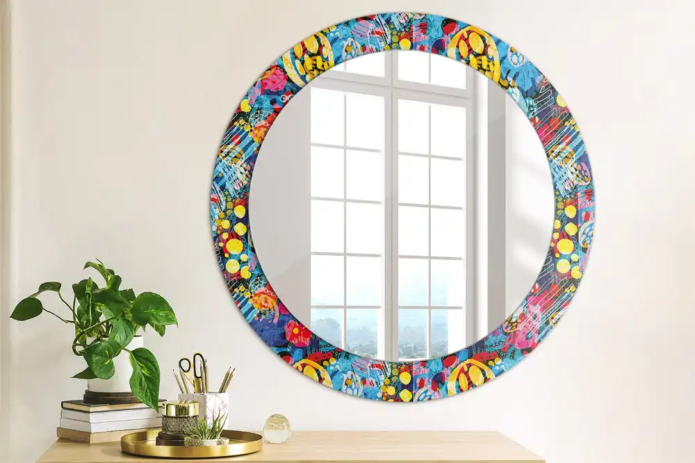 Round mirror frame with print Colorful scribbles