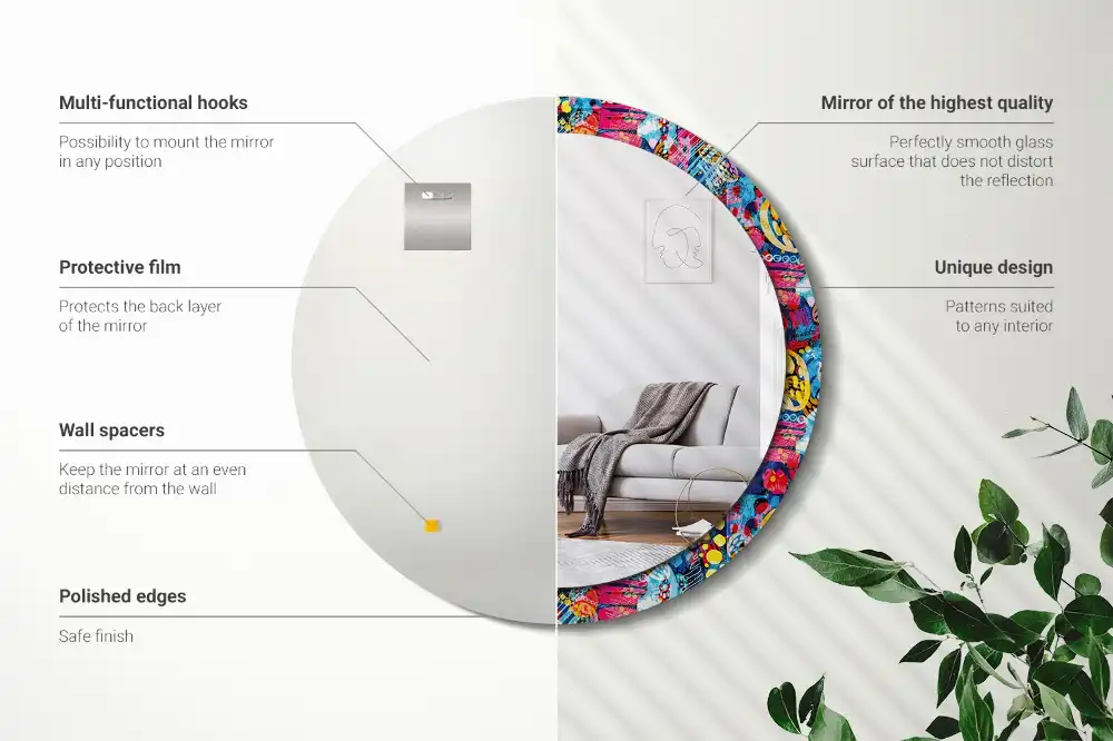 Round mirror frame with print Colorful scribbles
